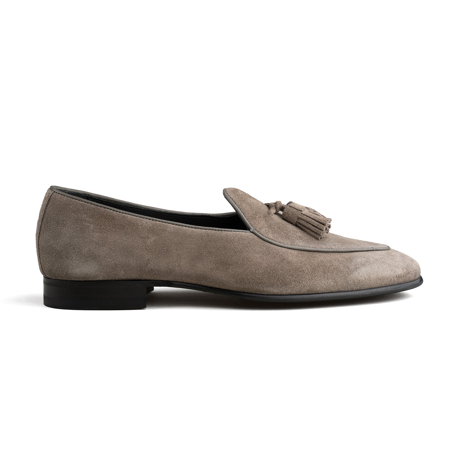 Belgian Tassel Loafer - Taupe Grey Suede