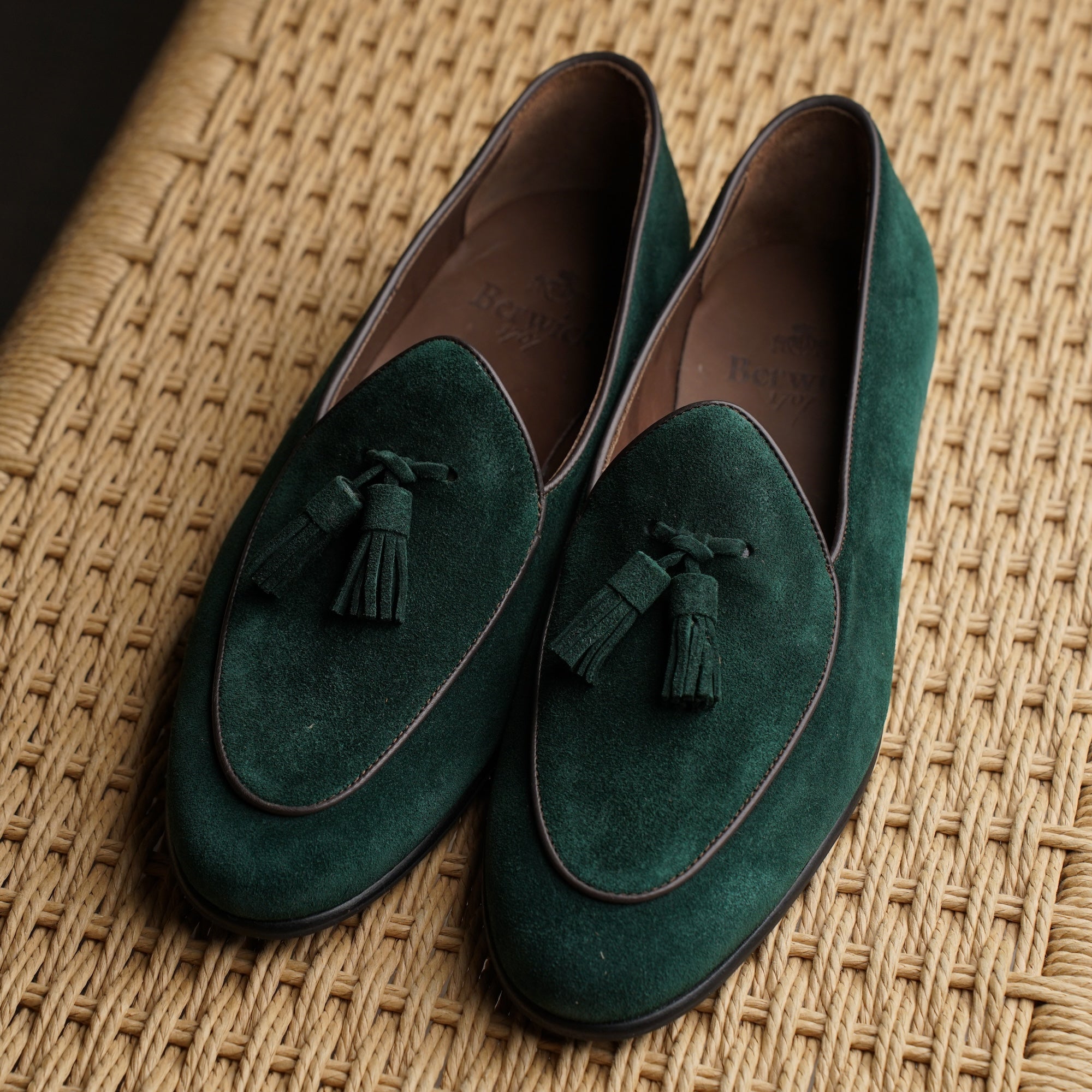 Belgian Tassel Loafer - Emerald Green Suede