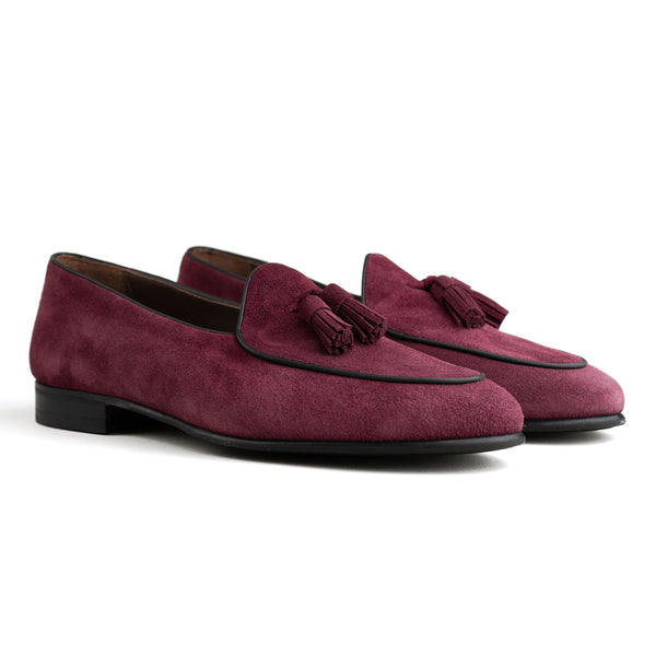 Belgian Tassel Loafer - Burgundy Suede