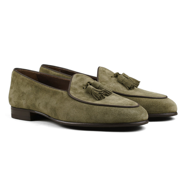 Belgian Tassel Loafer - Green Suede